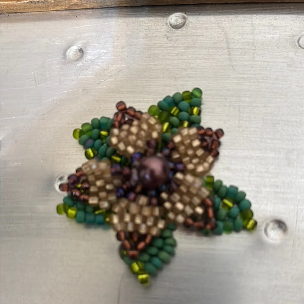 Beaded Flower in Green and Brown